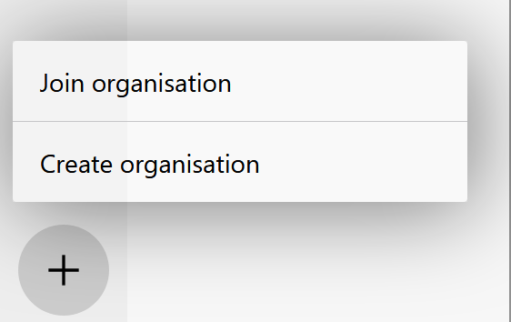 Join/create organisation button